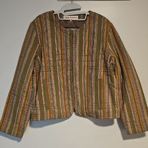 NWT Free People Zandi Striped Earth Tones Women's Blazer Coat Jacket Size Medium